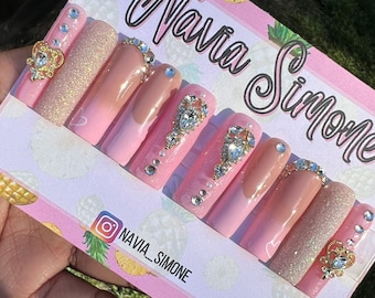 Press on Nails with Charms. Pink Nails Press On with Glitter Nails. Pink Pop on Nails to Purchase. Pink Fake Nails Set. Like Acrylic Nails