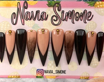 Blackout - Handmade press on nails | Black stiletto press on nails long glue on nails | Cute fake nails press on xl | 10 Nails