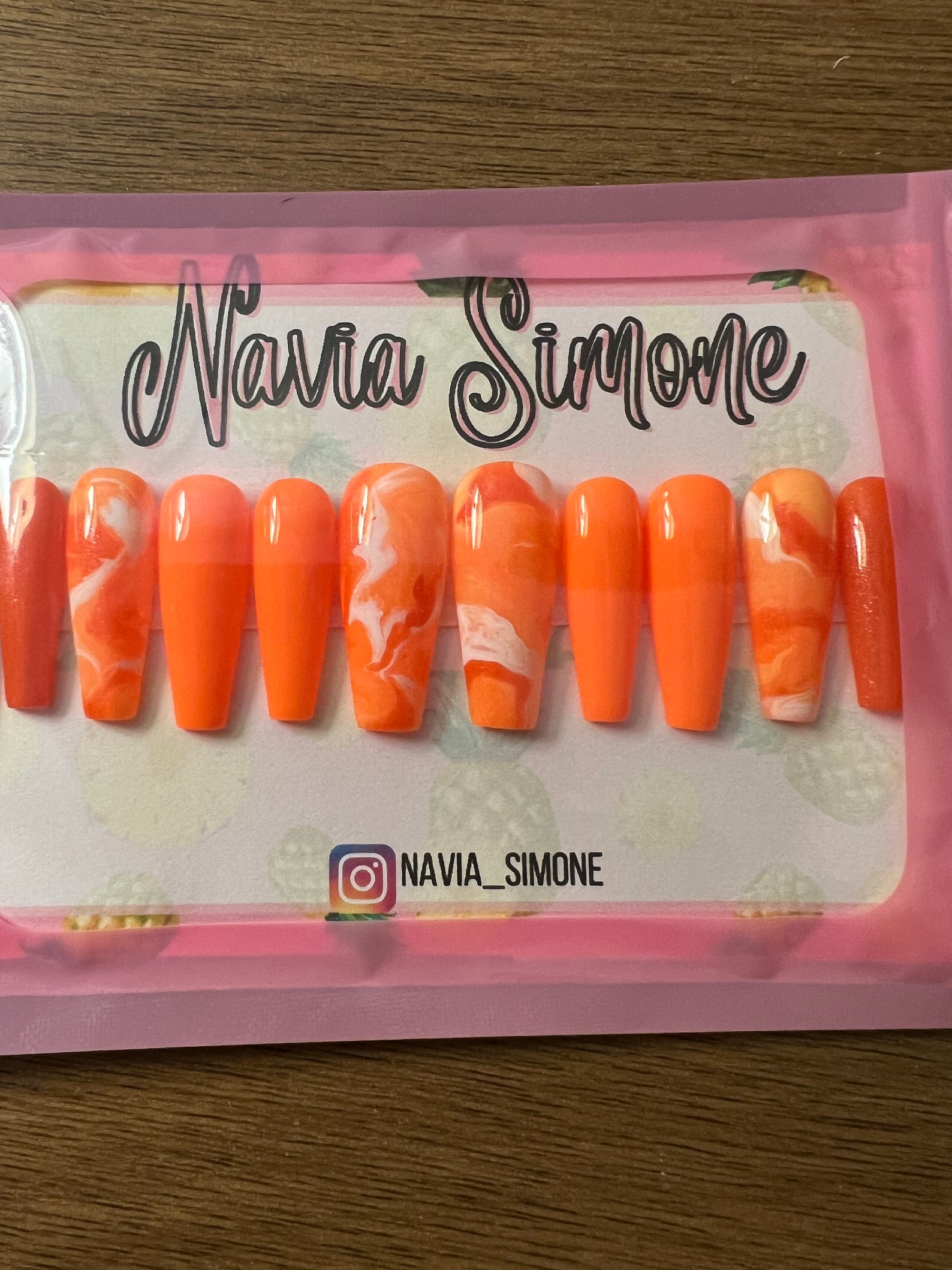 Orange Press on Nails With Marble Nail Art. Orange Fake Nails. Etsy