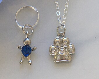 Matching Pet Collar Charm & Paw Print Necklace, Pet Lover Gift