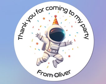 Custom astronaut birthday stickers, party stickers, circular, circle, round, rectangle, square stickers or space stickers, party bag sticker
