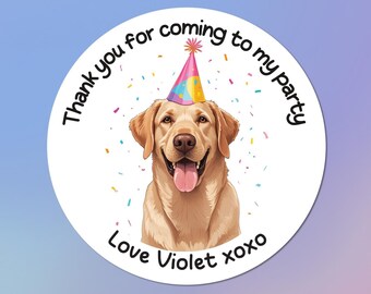 Custom Dog birthday stickers, party stickers, circular, circle, round, rectangle, square stickers, labrador stickers, party bag sticker
