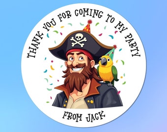 Custom Pirate birthday stickers, party stickers, circular, circle, round, rectangle, square stickers or space stickers, party bag sticker