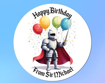 Custom knight birthday stickers, party stickers, circular, circle, round, rectangle, square stickers or space stickers, party bag sticker