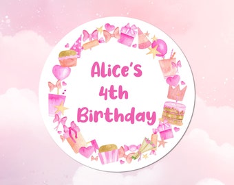 Custom birthday stickers, circular, circle, personalised stickers, Packaging stickers, Thank You, Happy Birthday, Party Bags, Sweet Cones