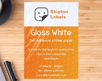 A4 Premium Gloss White Self Adhesive Sticker Paper, Inkjet and Laser Printable, Glossy Label Paper, Gloss Sticky, sticker sheets
