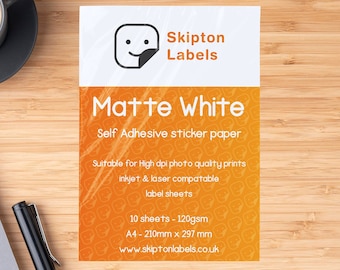 A4 Premium Matte White Self Adhesive Sticker Paper, Inkjet and Laser Printable, Glossy Label Paper, Gloss Sticky, sticker sheets