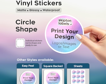 Custom Die Cut Vinyl Stickers, Circle Shape, Waterproof stickers, Matte/Glossy Finish, Print Your Design