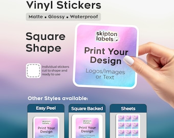 Custom Die Cut Vinyl Stickers, Square Shape, Waterproof stickers, Matte/Glossy Finish, Print Your Design