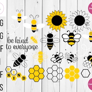Bee Svg bundel, hommel Svg, honingraat Svg, Bee Clipart, honingbij Svg, bijenkoningin Svg, lente Svg, be Kind Svg, Bee silhouet, Bee png