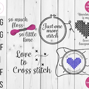 Cross Stitch Saying SVG Bundle: Embroidery Quotes, Clipart (Digital Download)