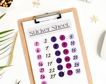 Mini Dot Number Stickers, Tiny Dot Number Stickers, bullet journal stickers, white paper sticker , 1 month of stickers, planner stickers