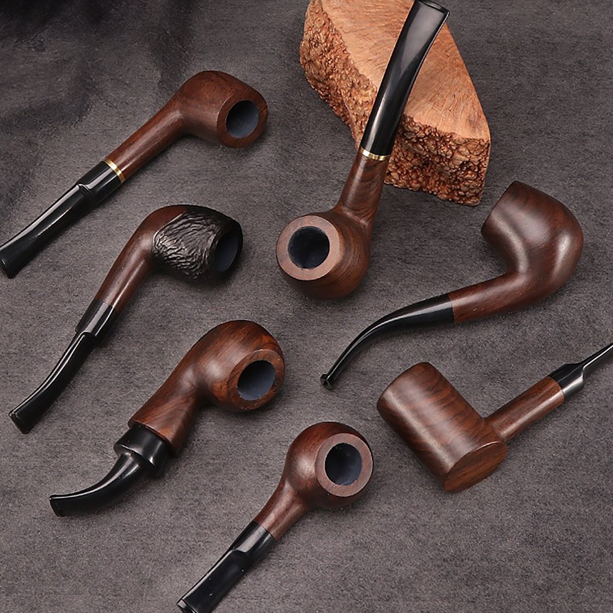 ·ξ Smoker Bent Type Ebonywooden Smoking Pipe With Metal And Wood