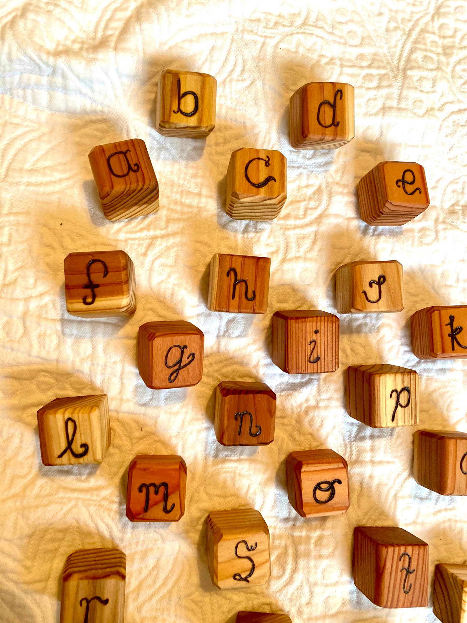 All Natural Cursive Alphabet Wooden Blocks Etsy