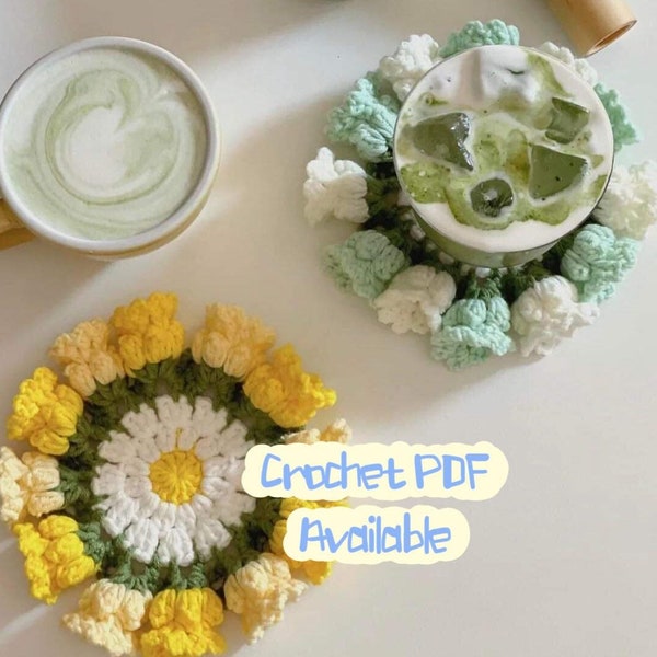 Crochet Pattern, Flower coaster, coaster crochet pattern, Tulip crochet, Rose crochet