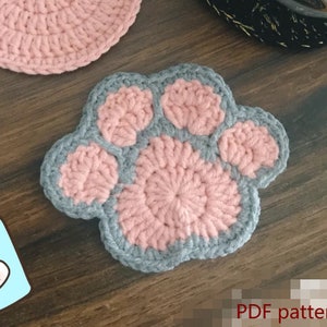 Crochet Pattern, Paw Coaster, animal paw print, cat paw, kitty paw, coaster pattern image 1