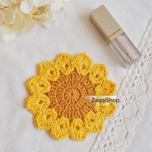 Crochet Pattern, Sunflower coaster, lace multi-colour flower pattern image 2