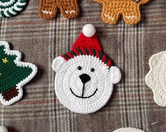 Christmas Polar-Bear Crochet Coaster Pattern -  PDF Pattern Only