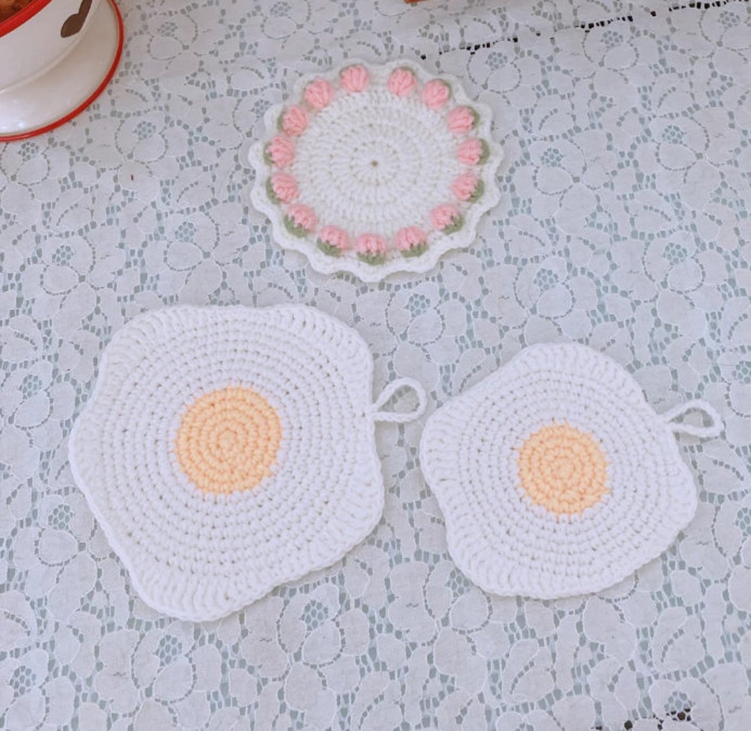 Crochet Pattern Fried Egg Coaster Pattern Easy Handmade Cup Etsy