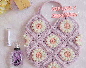 Crochet Bag Pattern, Daisy Tote Bag Pattern, Shoulder Bag, Flower tote bag, Handbag, PDF Only