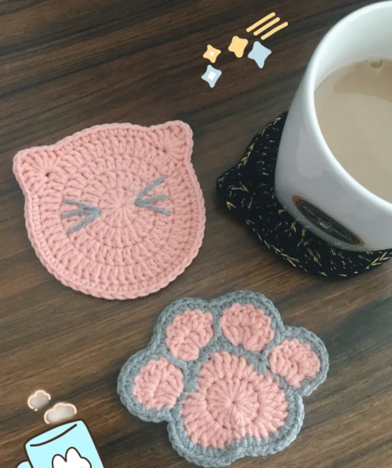 Crochet Pattern, Paw Coaster, animal paw print, cat paw, kitty paw, coaster pattern image 2