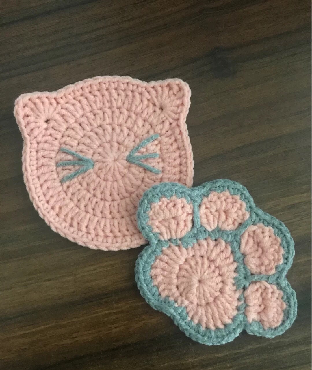 37 Cat Coaster Crochet Patterns for Cat Lovers, Gifts, and Cozy Home Decor 18 Crochet Pattern Cat & Paw Coaster 2for1 animal paw print