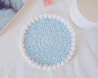 Crochet Pattern, Puff Rim Coaster, Round, Flower Trim, Easy to make, Beginner Crochet