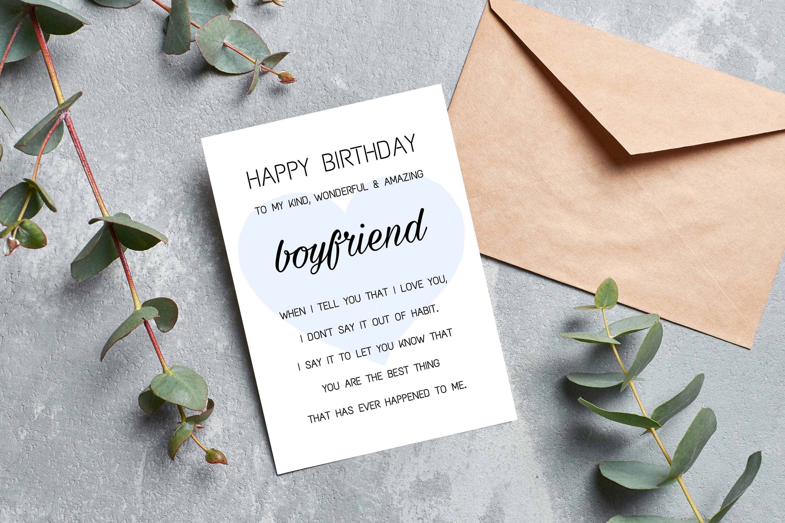 Printable Happy Birthday Card for Boyfriend Gift Instant Download Digital Greeting Card ...