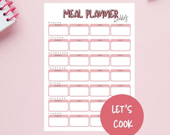 Weekly Meal Planner Printable PDF, Digital Download Meal Planner, Meal Prep, Printable Meal Planner, Weekly Menu Planner
