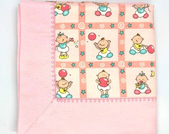 Baby Receiving Blanket, Baby Blanket for Girls,  Handmade Baby Gift, tummy time blanket, Reversible Blanket, Baby Shower gift, newborn gift