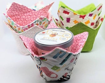 Pint Ice Cream Cozy, Ice Cream tub holder, Ice cream sleeve, Mason Jar Soup cozy, Fabric cup cozy, Ice Cream lover Gift, small gift for her