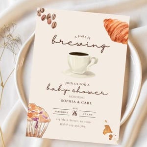 A Baby is Brewing Baby Shower Invitation | Coffee Theme Baby Shower Invite | Editable Template | Neutral Gender Invite | Instant Download