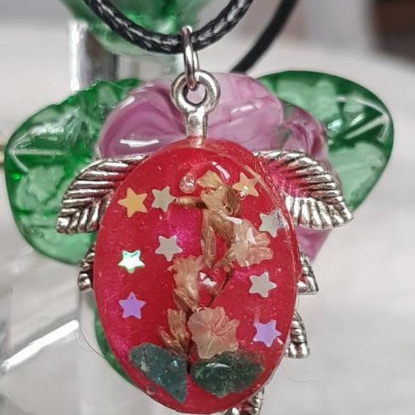 Pendentif fleurs et jaspes vertes P-005