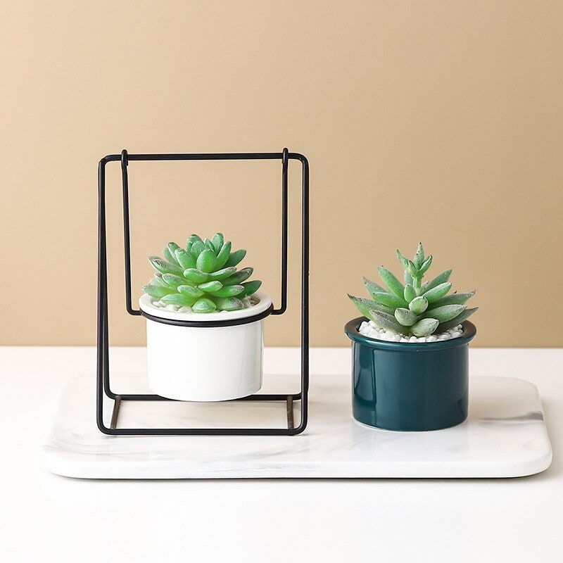 Swing Ceramic Planter Ceramic Flower Pot With Metal Stand Etsy