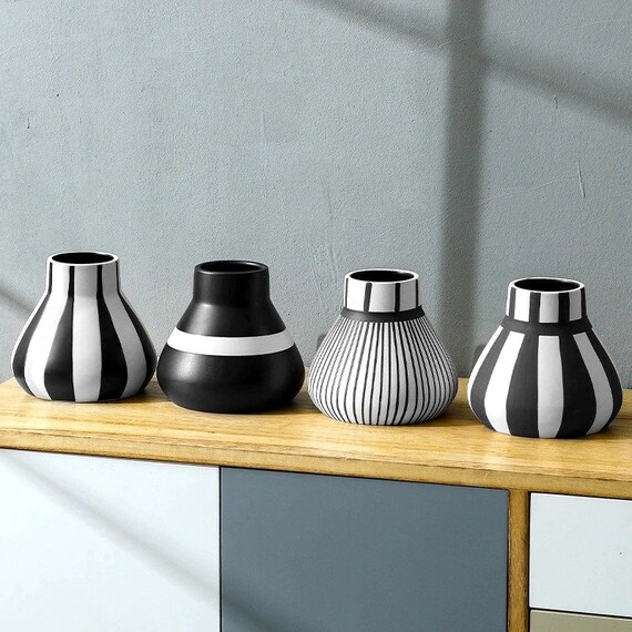 Black and White Lines Ceramic Flower Vase Vase for Flowers Etsy