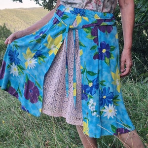 Blue floral lace skirt