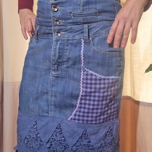 Lace denim skirt