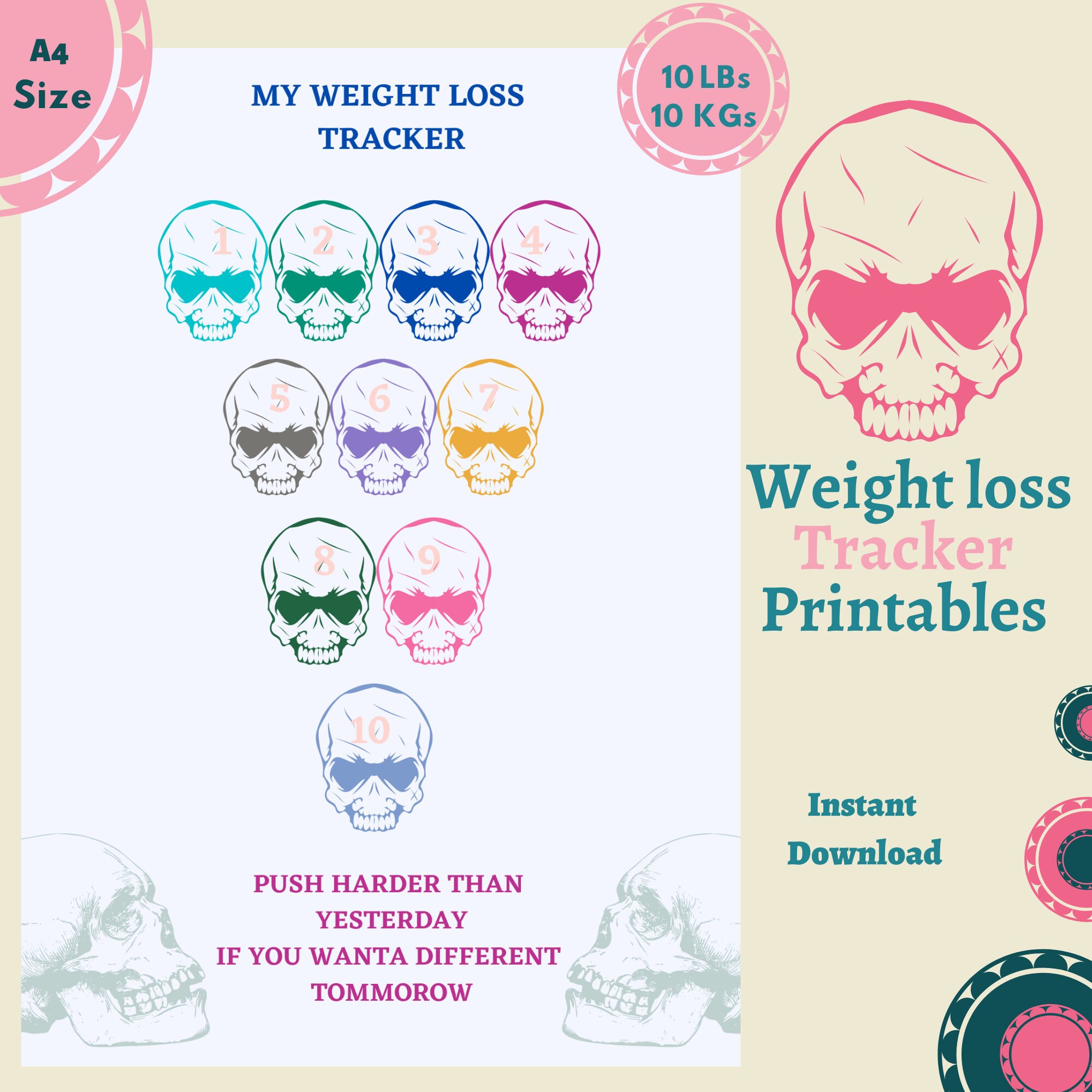 10 Lb Kg Skull Weight Loss Tracker Pdf Slimming World Etsy