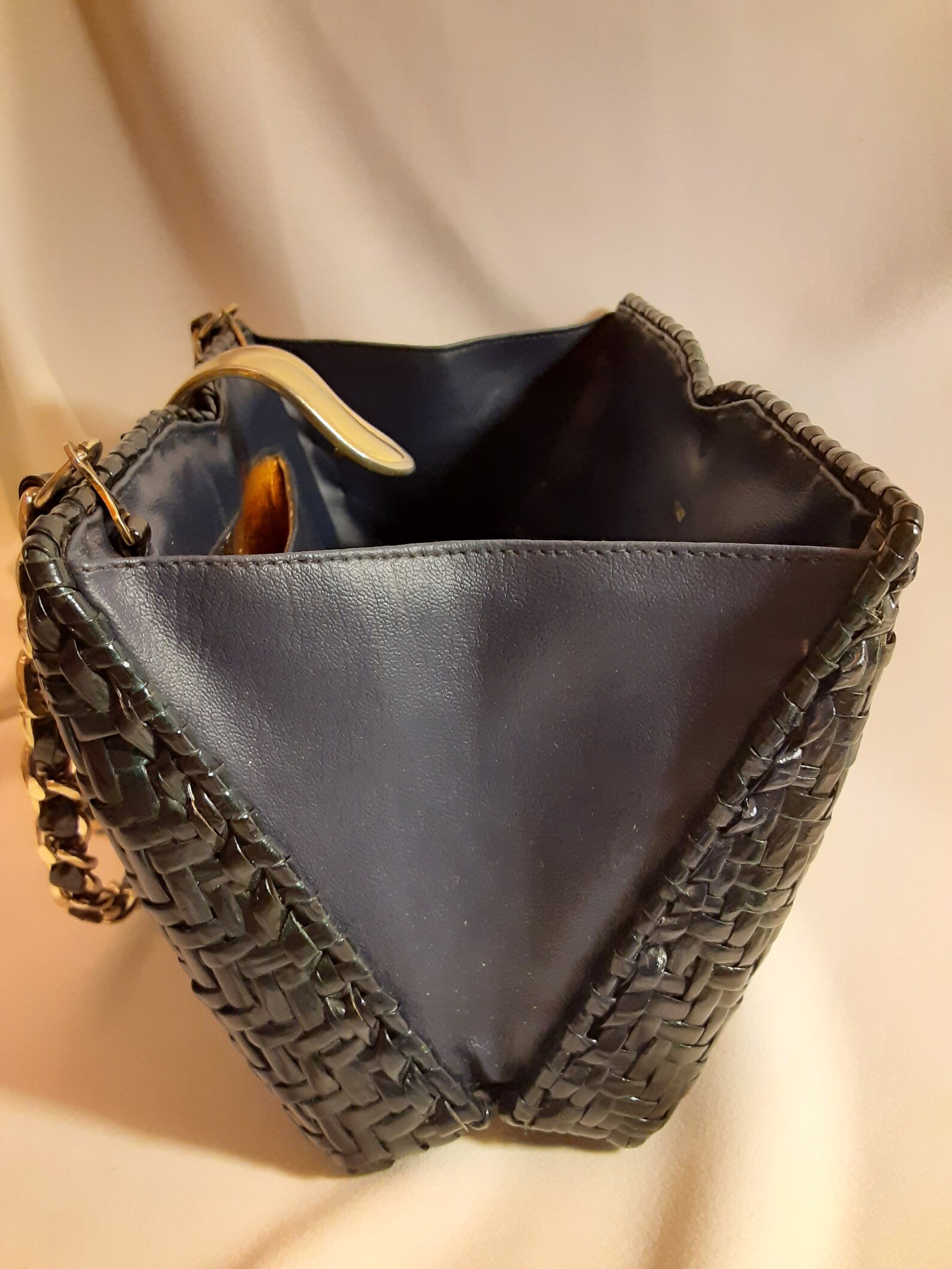 Rodo Italian Purse Vintage Wicker Purse Navy Blue Interior Etsy