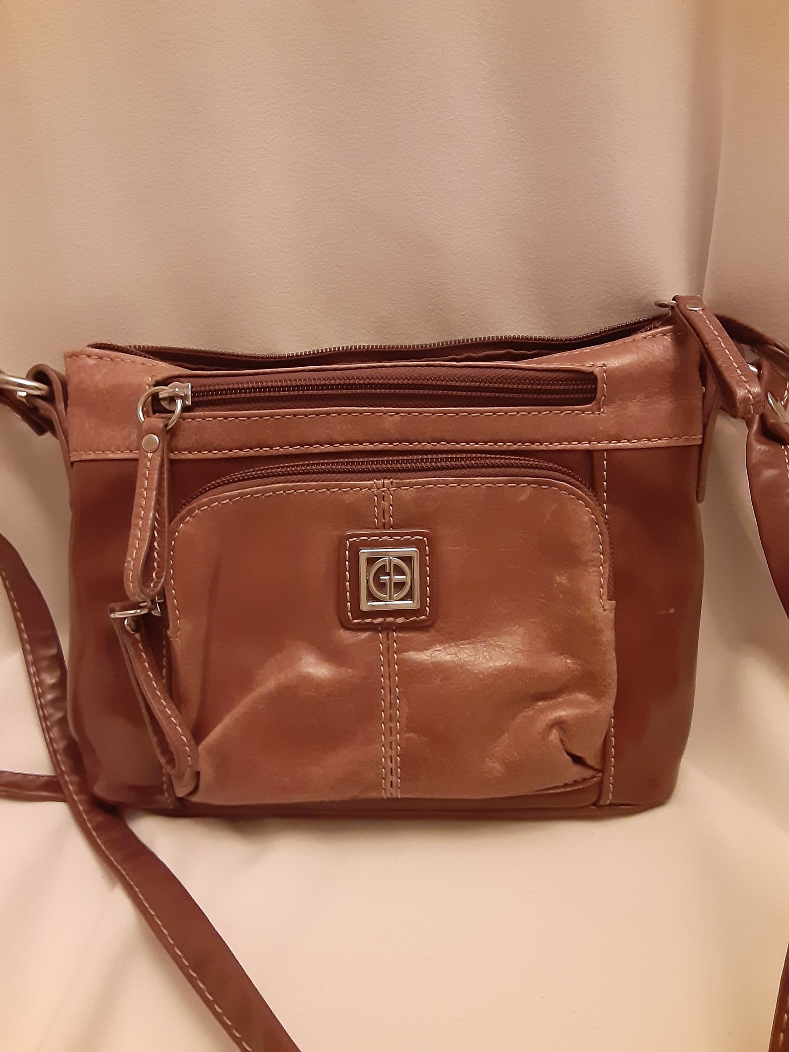 Giani Bernini crossbody two-tone brown genuine leather bag. | Etsy