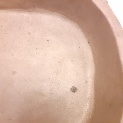Mid-Century Pottery Art signed by Carol Couture '59. shops Large, glazed gray/light blue color. Would be a great makeup caddy for a vanity.