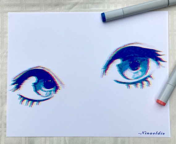 Blue Eyes-glitch Art-print-manga-anime - Etsy Blue Eyes-glitch Art-print-manga-anime - Etsy