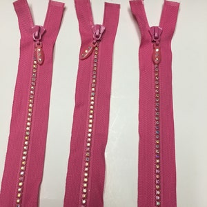 1-5 pcs 60cm Crystal Swarovski Rhinestone Zipper PINK for Shirt/ Jacket on open end zipper