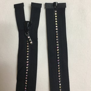 60cm Crystal Swarovski Strass Zipper MIDNIGHT BLACK für Hemd/ Jacke mit offenem Ende Reißverschluss