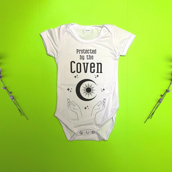 Baby Onesie - Protected by the Coven - Wicca Baby Shower Gift Pajamas Witchy