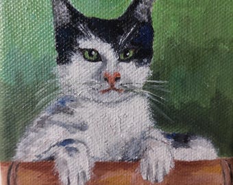 Little Curious Cat – Original Mini Oil Painting on Canvas