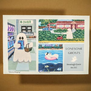 LONESOME GHOSTS SERIES Postcard (4-Pack) | Ghost Postcards | Pun Postcards | Americana Florida | Halloween Postcards