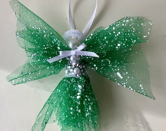 Adorno de ángel de malla decorativa verde