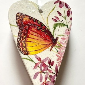Butterfly Heart Wood Ornament