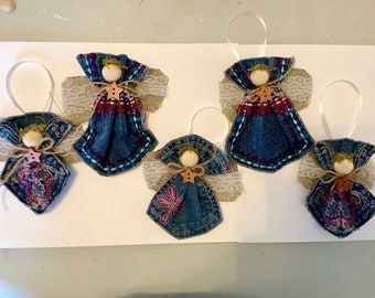 Adorno de ángel de bolsillo de mezclilla azul de diseñador